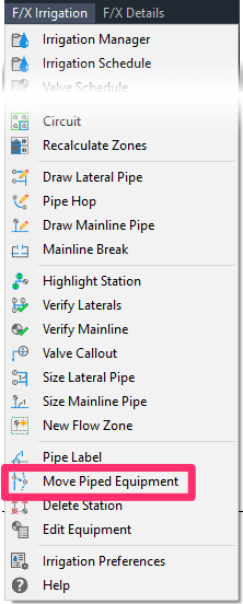 F/X Irrigation menu